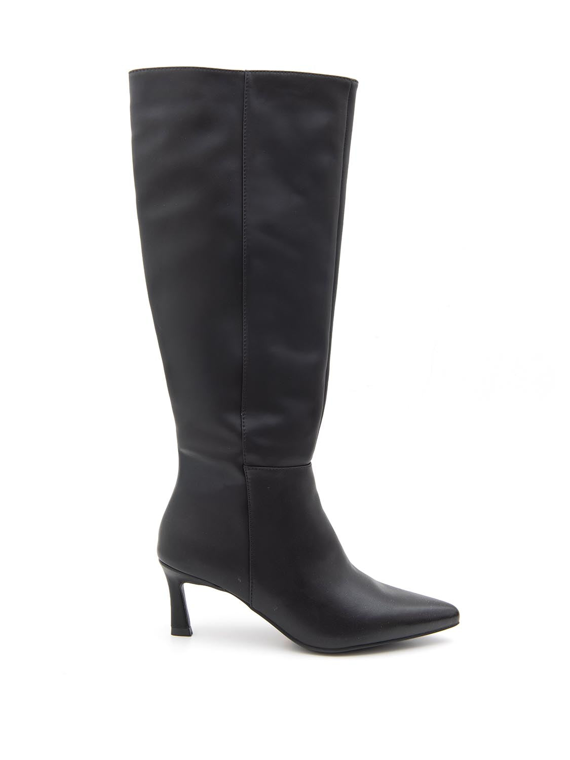 Stivale tubolare in vera pelle con tacco kitten - NERO