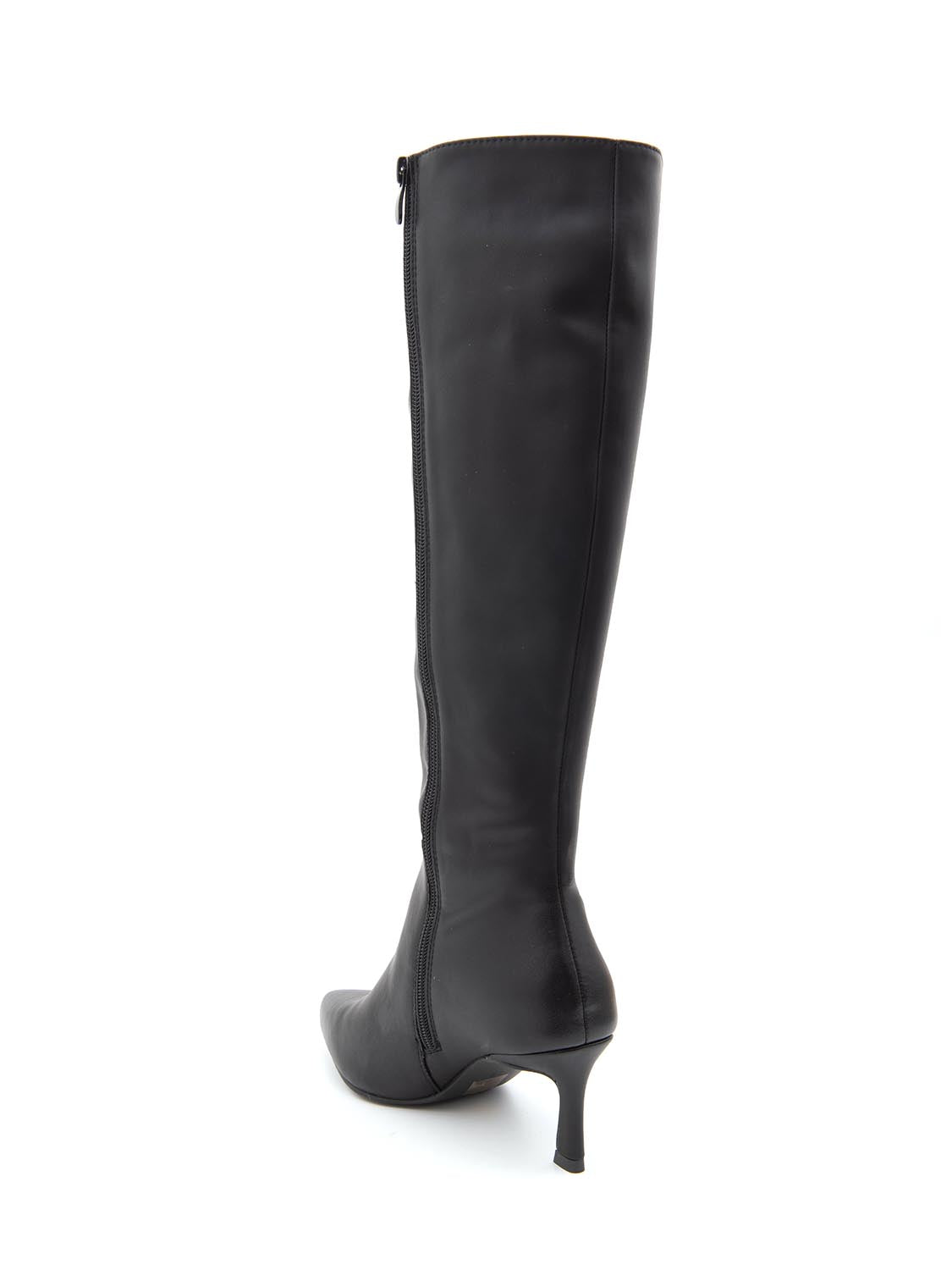 Stivale tubolare in vera pelle con tacco kitten - NERO