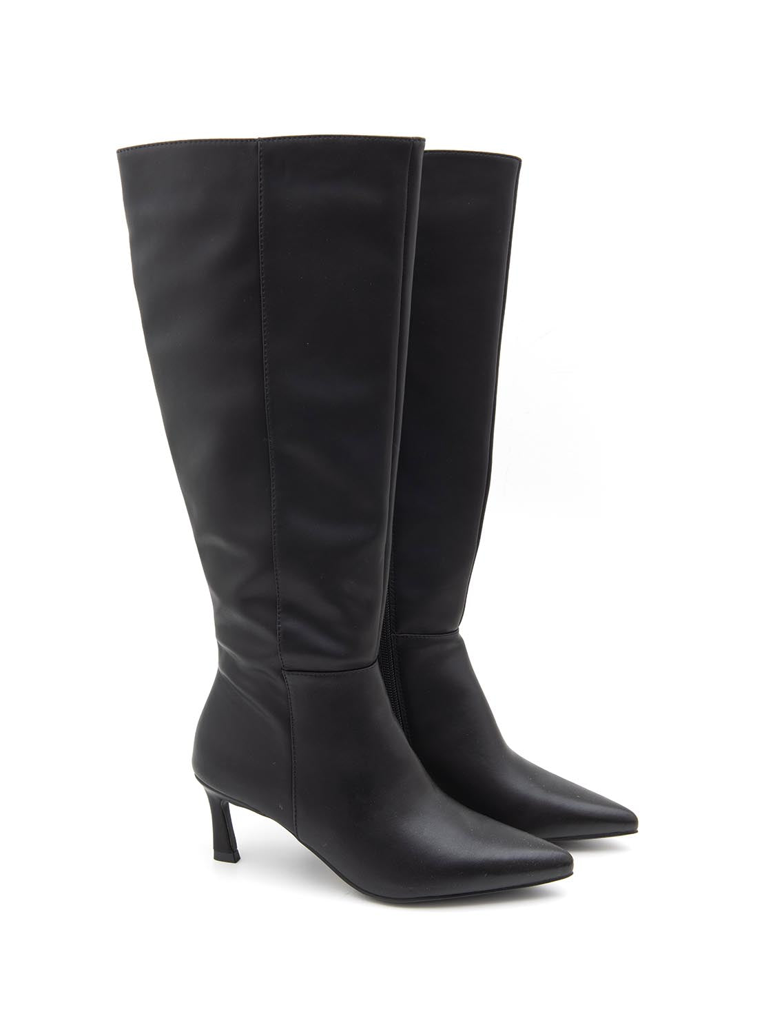 Stivale tubolare in vera pelle con tacco kitten - NERO