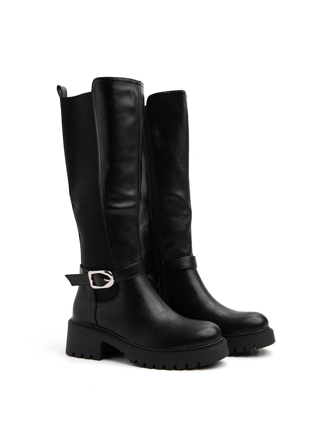 Stivale con suola chunky e fibbia laterale - NERO