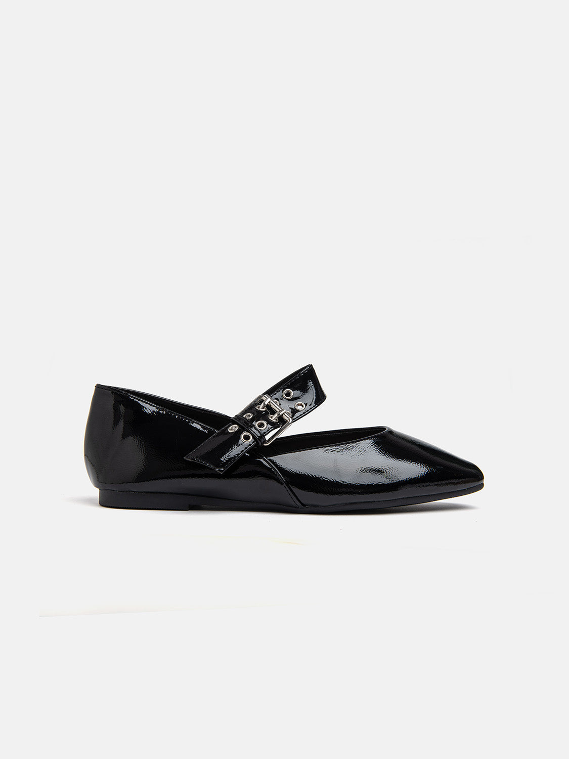 Square Toe Ballerina with Buckle - BLACK