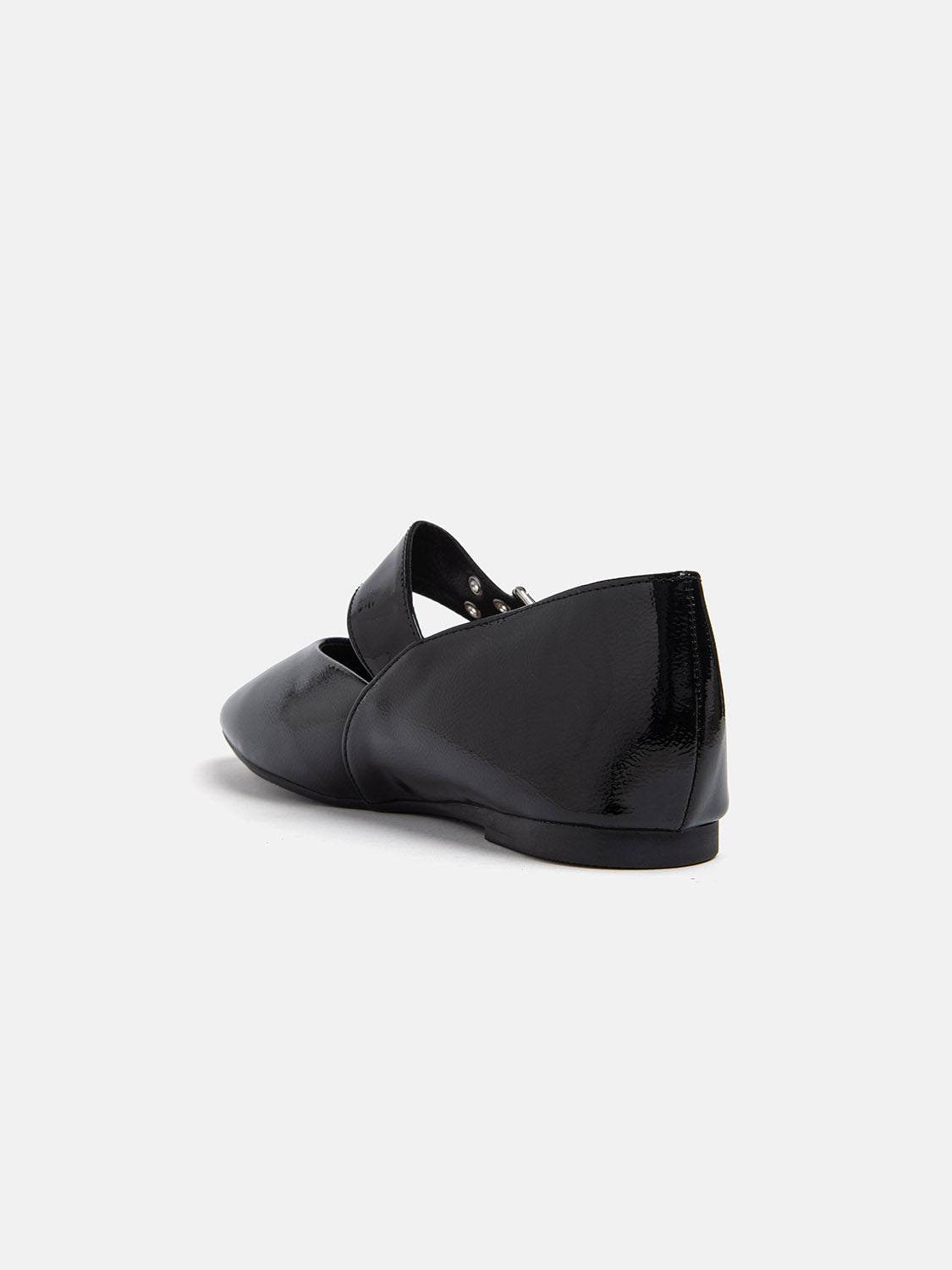 Square Toe Ballerina with Buckle - BLACK