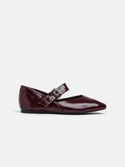 Square Toe Ballerina with Buckle - BORDEAUX