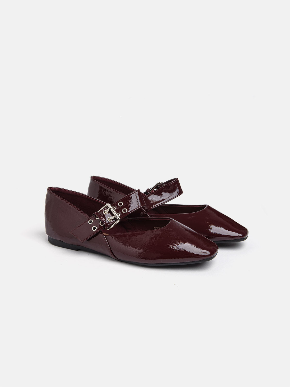 Square Toe Ballerina with Buckle - BORDEAUX