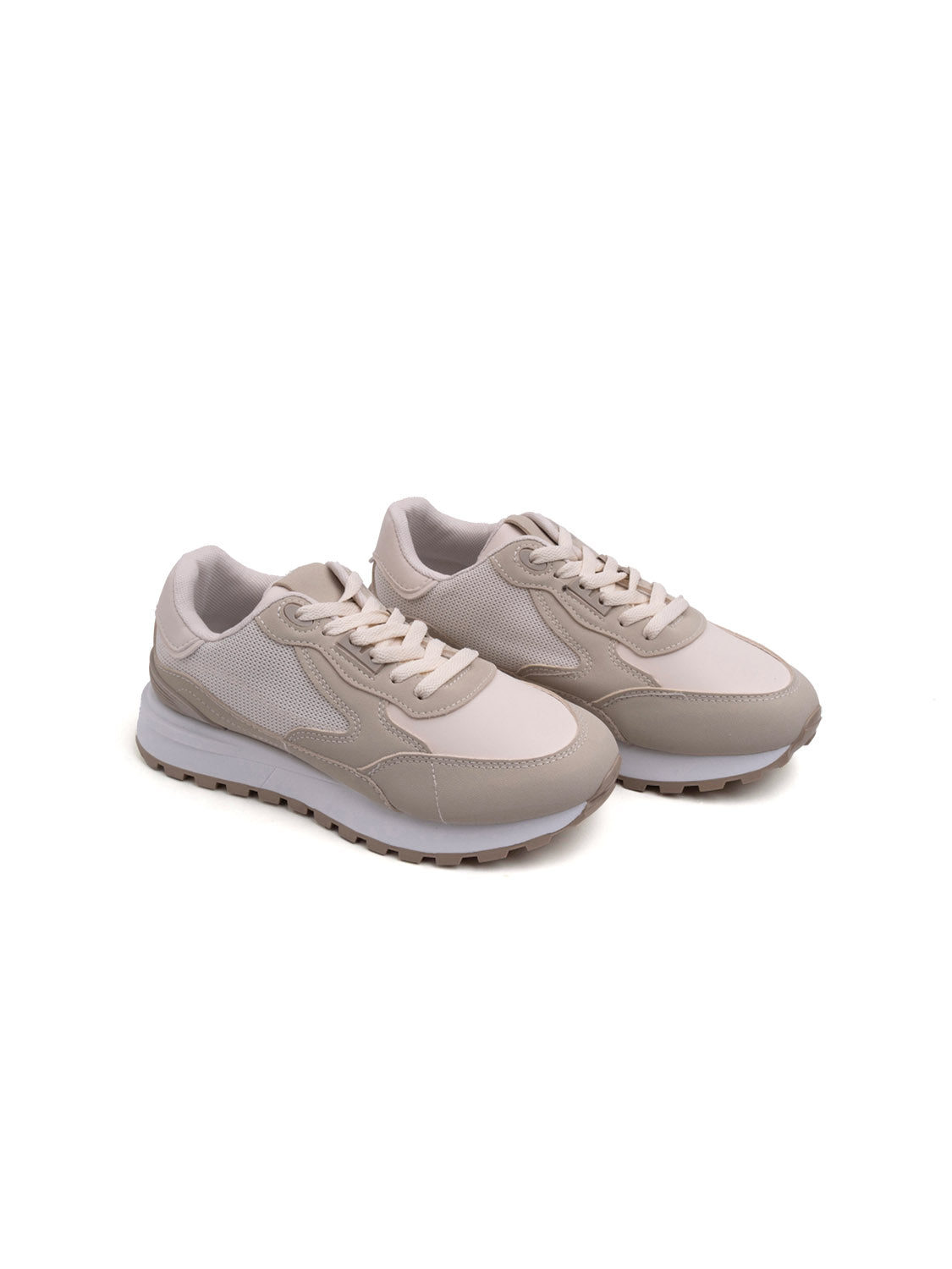 Sneaker urban bi-texture con stringhe - BEIGE