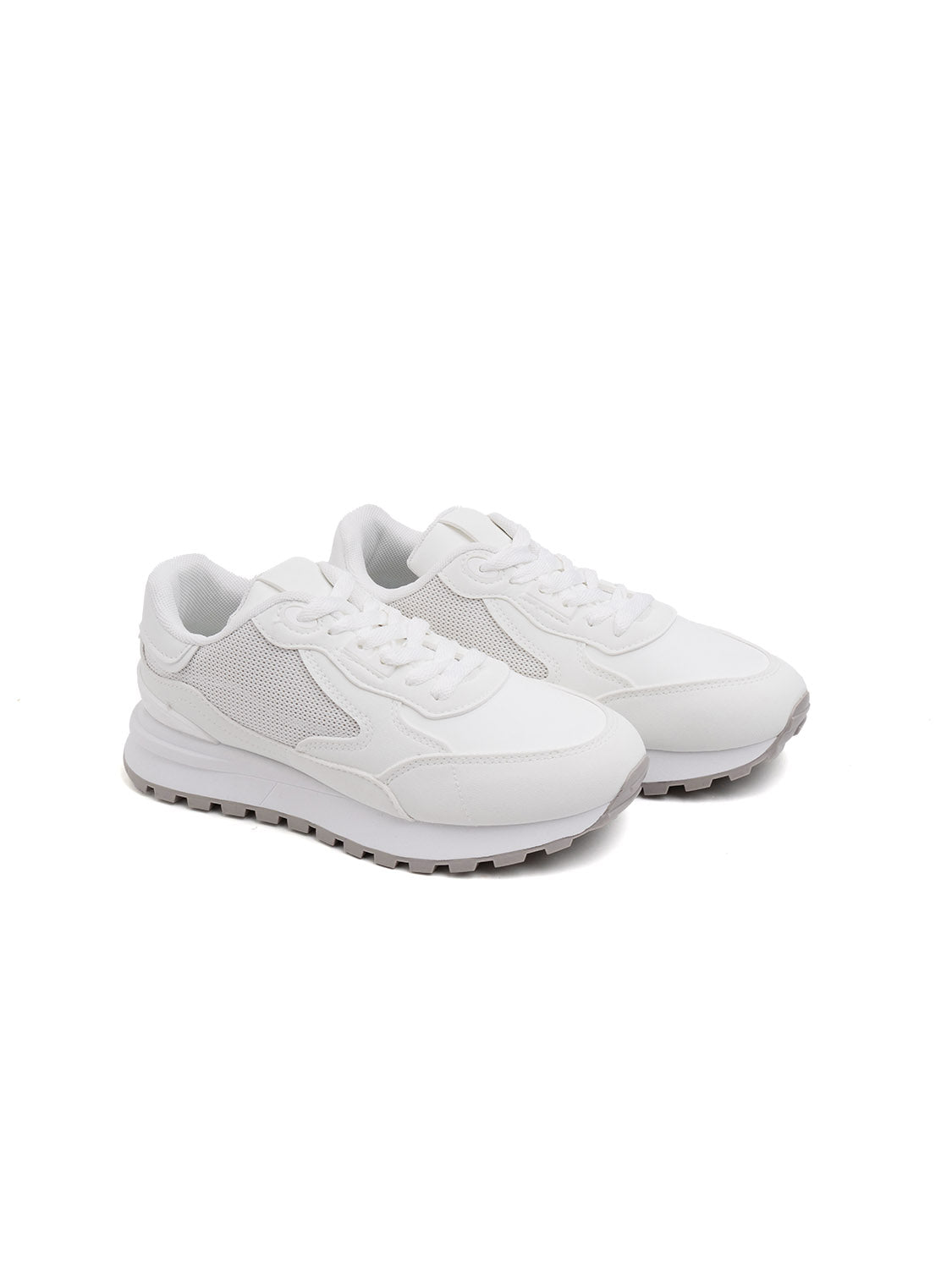 Sneaker urban bi-texture con stringhe - BIANCO