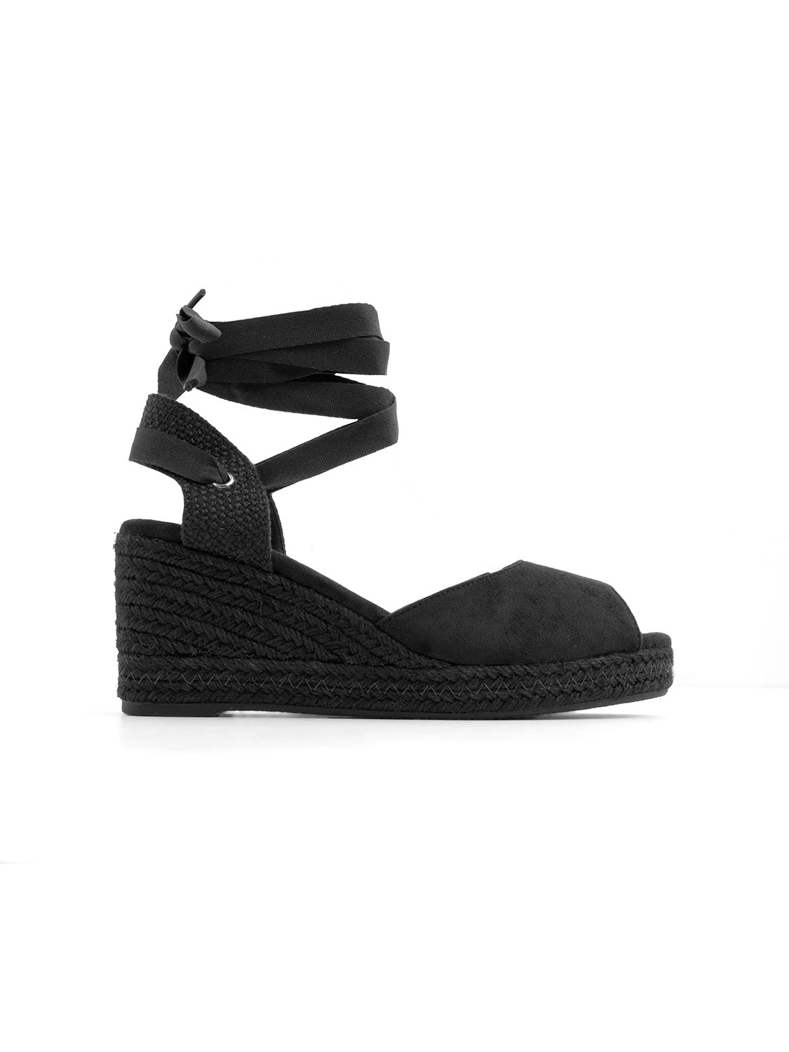 Espadrillas in simil camoscio con lacci - NERO