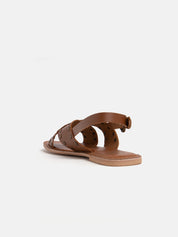 Genuine leather sandal with studded crisscross bands - LEATHER