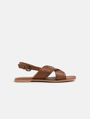 Genuine leather sandal with studded crisscross bands - LEATHER