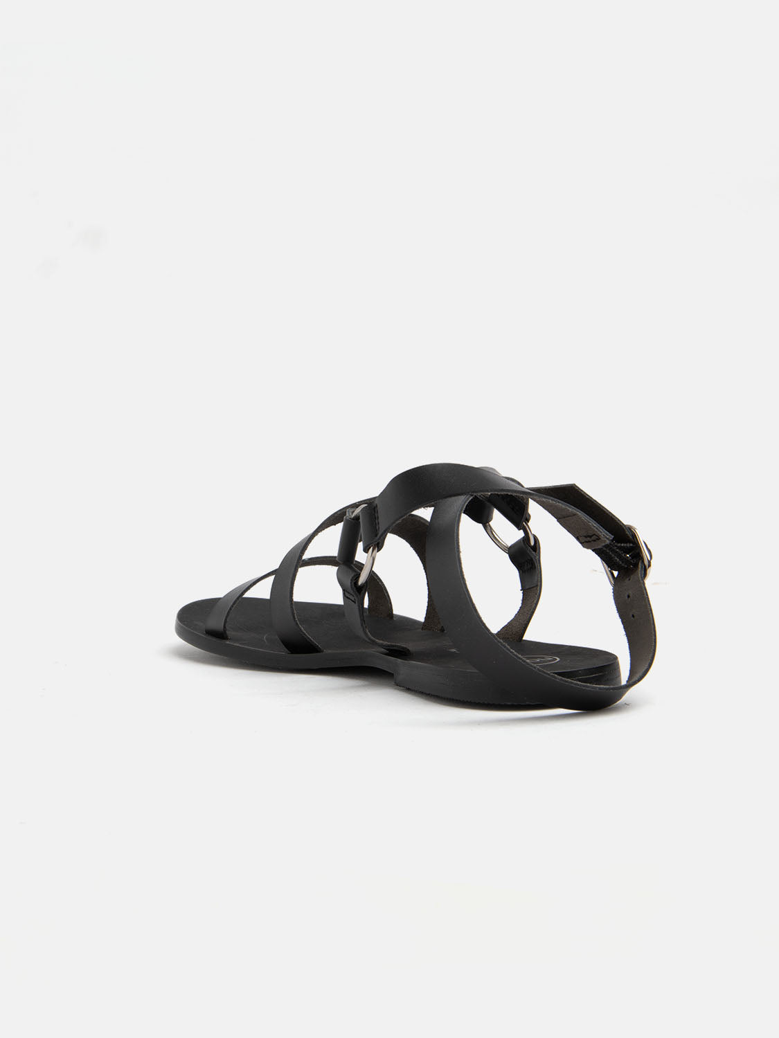 Real leather sandal with straps - BLACK