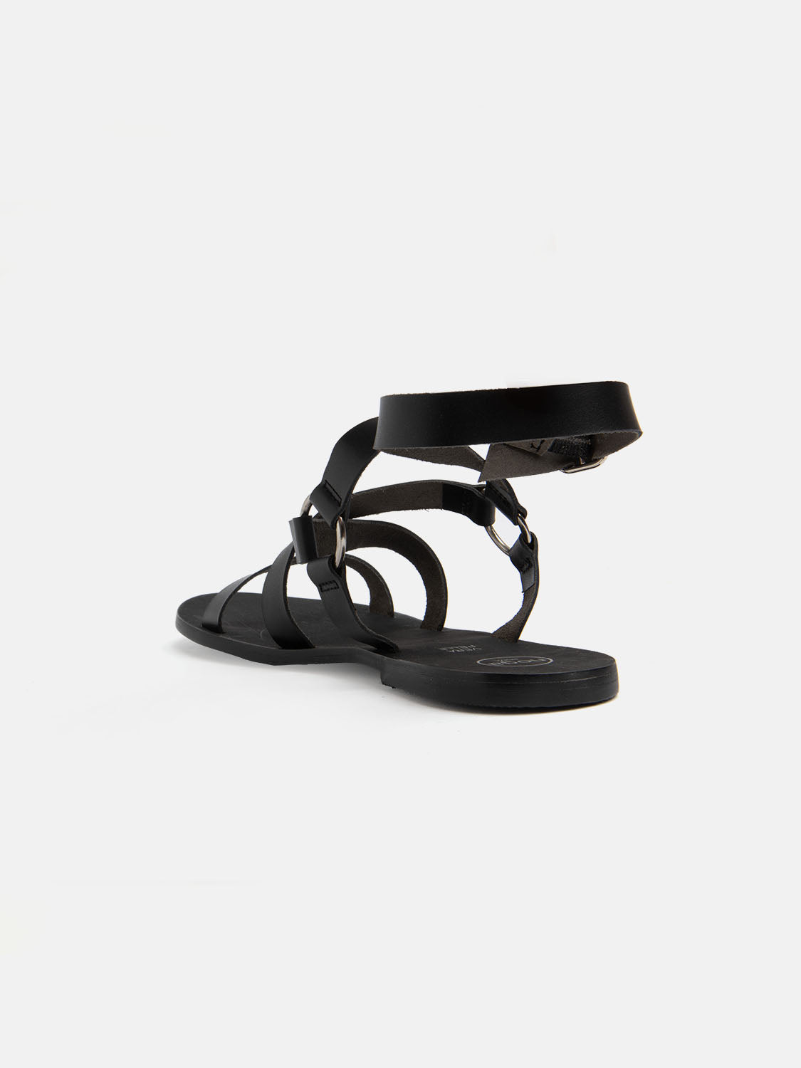 Real leather sandal with straps - BLACK