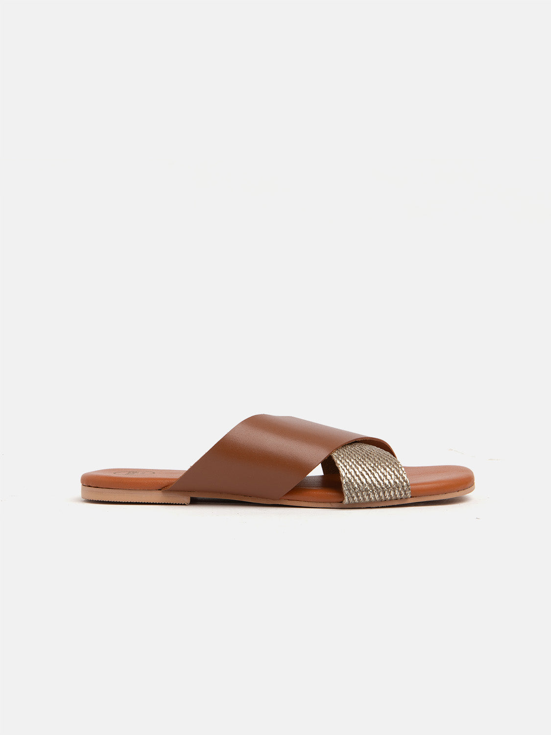 Genuine leather slipper with wide gold band - LEATHER