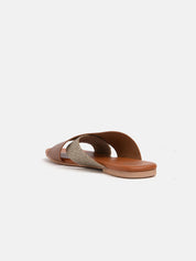 Genuine leather slipper with wide gold band - LEATHER