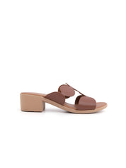 Sabot geometric-cut con tacco in vera pelle - BRUCIATO