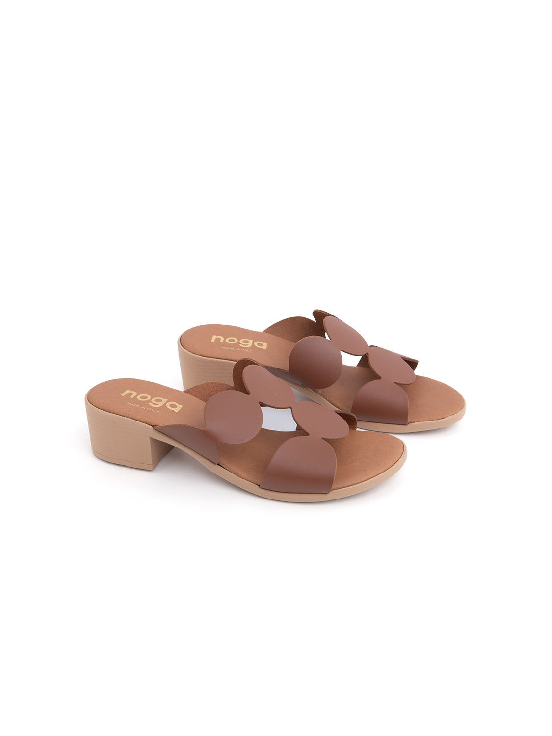 Sabot geometric-cut con tacco in vera pelle - BRUCIATO