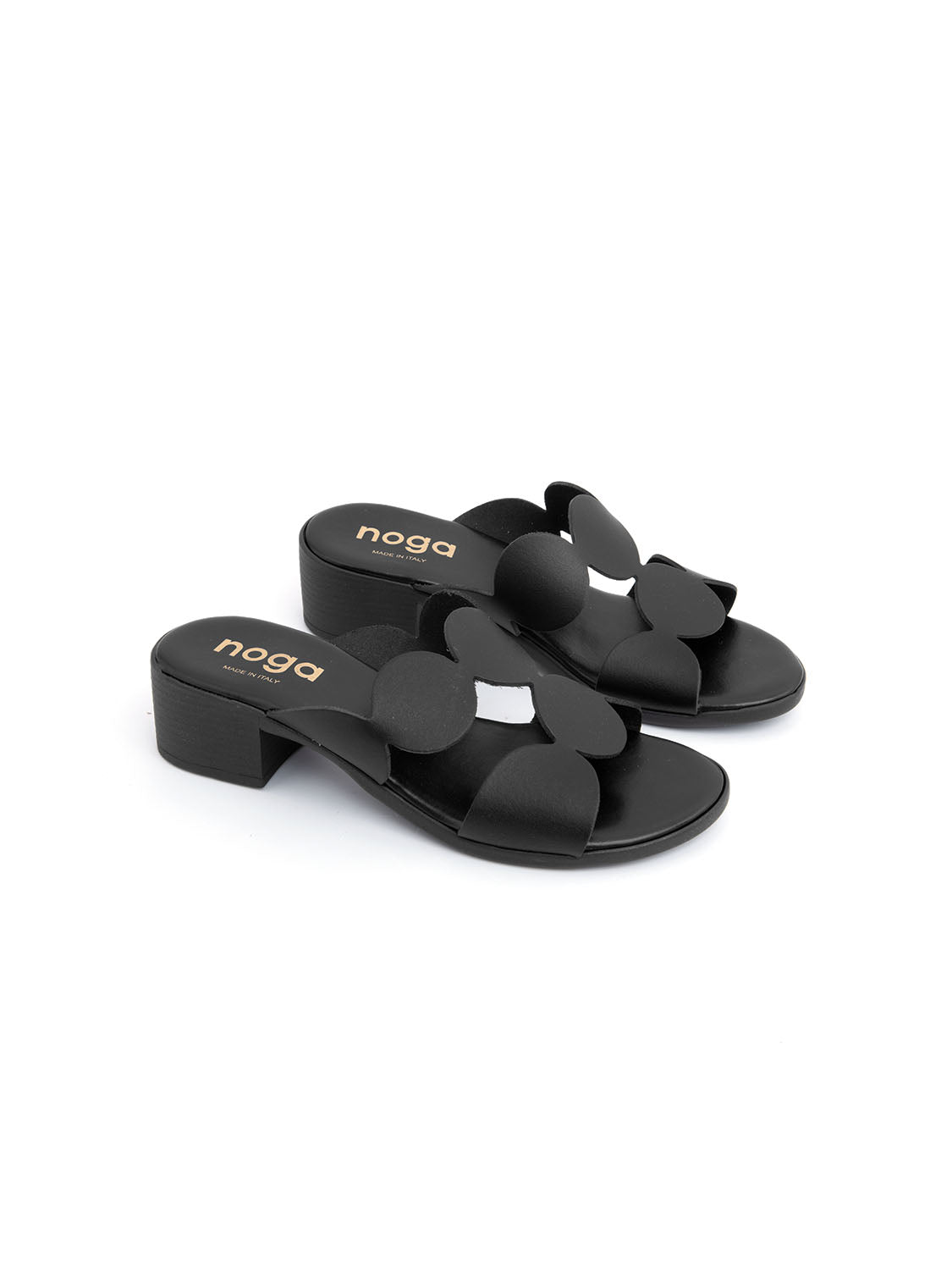 Sabot geometric-cut con tacco in vera pelle - NERO