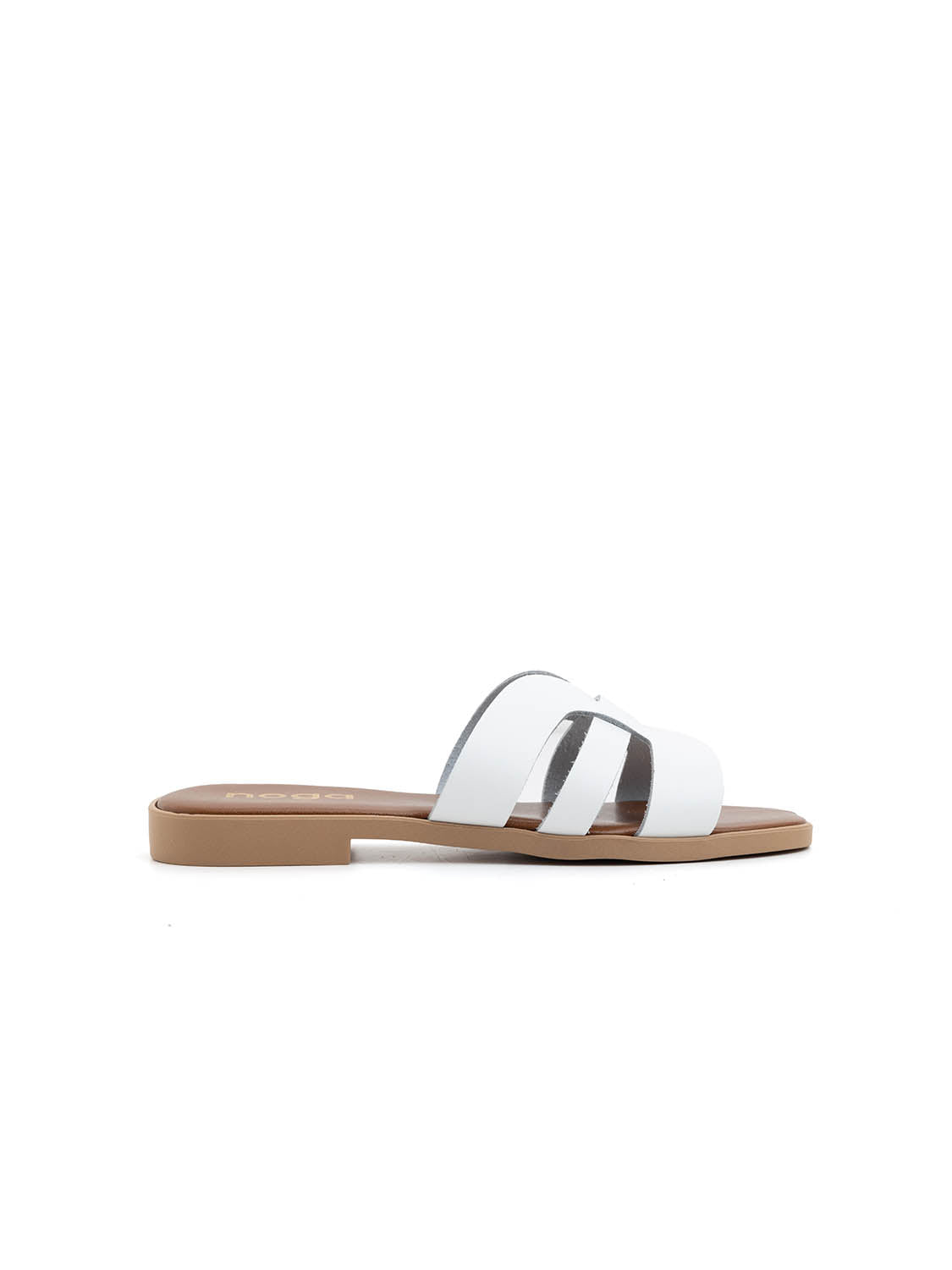Ciabatta slide con fasce incrociate in vera pelle - BIANCO