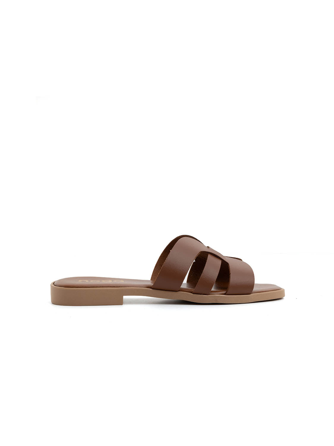 Ciabatta slide con fasce incrociate in vera pelle - BRUCIATO