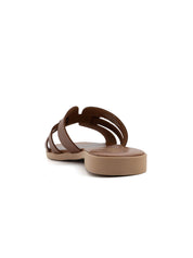 Ciabatta slide con fasce incrociate in vera pelle - BRUCIATO