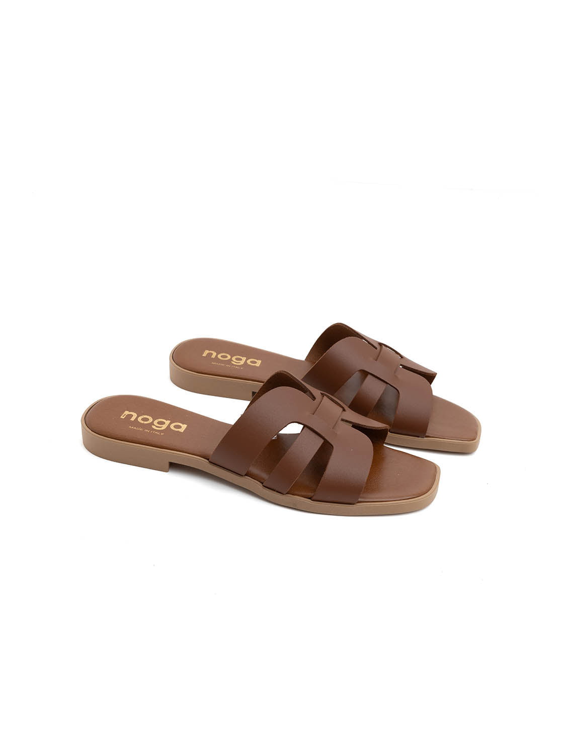 Ciabatta slide con fasce incrociate in vera pelle - BRUCIATO