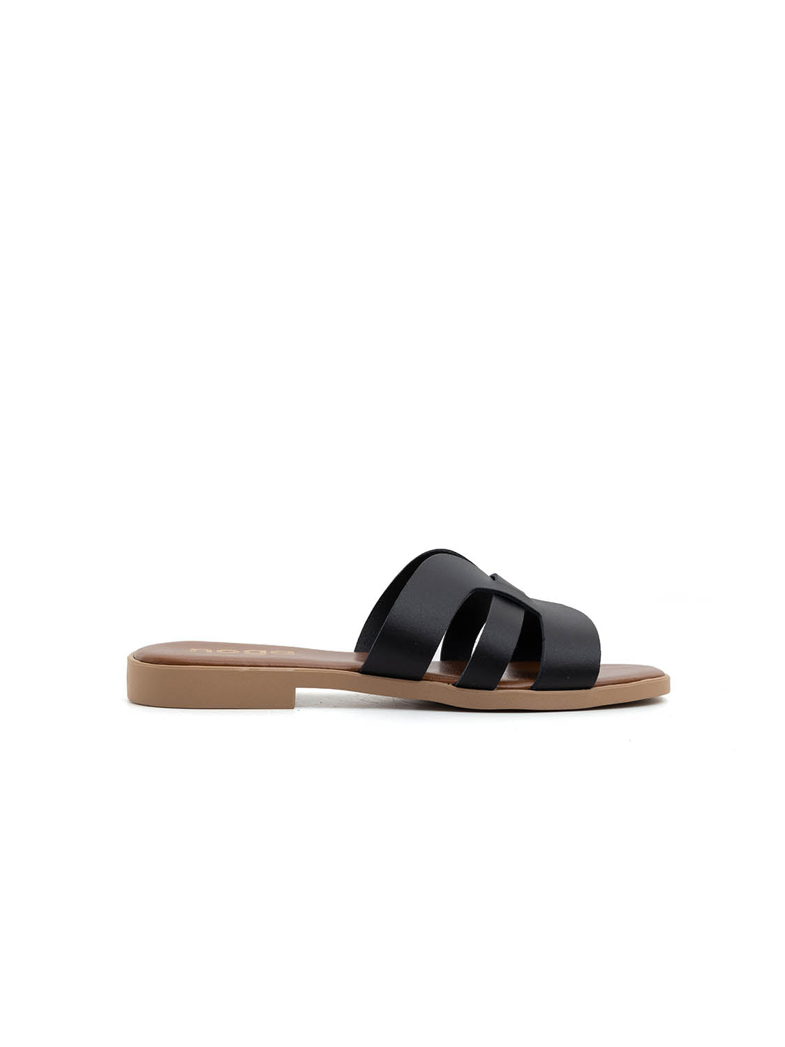 Ciabatta slide con fasce incrociate in vera pelle - NERO