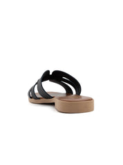 Ciabatta slide con fasce incrociate in vera pelle - NERO