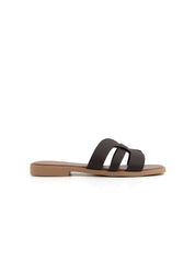 Ciabatta slide con fasce incrociate in vera pelle - MORO