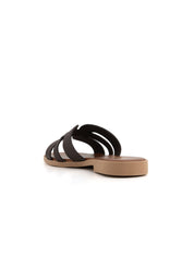 Ciabatta slide con fasce incrociate in vera pelle - MORO