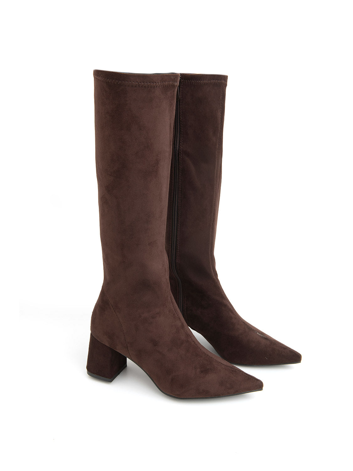 Stivale a punta sock style in simil camoscio - MARRONE