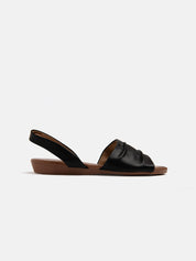 Flat sandal with wide wrinkled band - BLACK