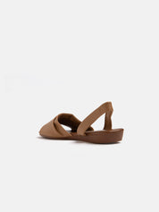 Flat sandal with wide wrinkled band - BROWN