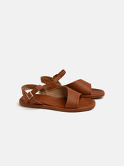 Low sandal with wide band and strap - CAMEL