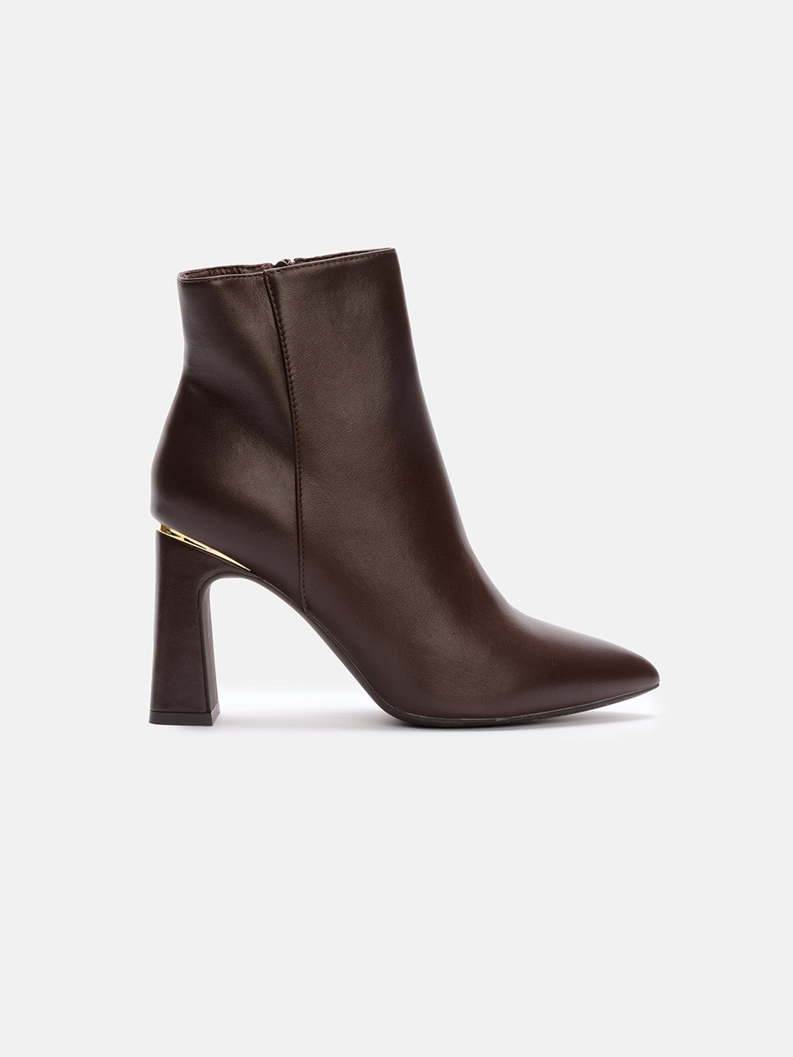 Pointed ankle boot with gold insert - BROWN