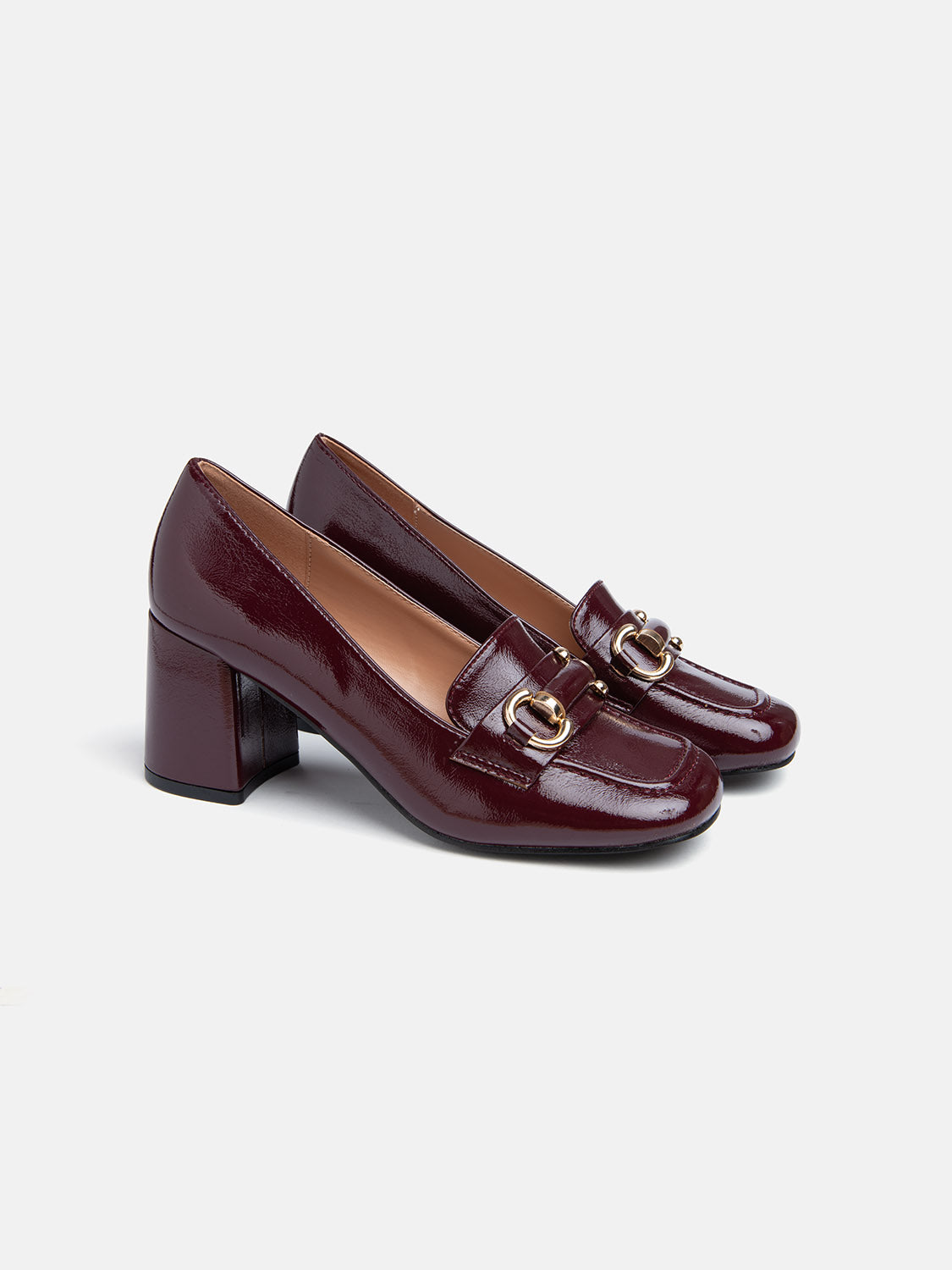 Patent leather loafer with square heel and clamp - BORDEAUX