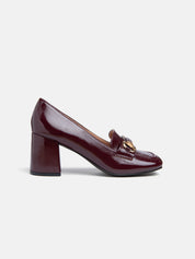 Patent leather loafer with square heel and clamp - BORDEAUX