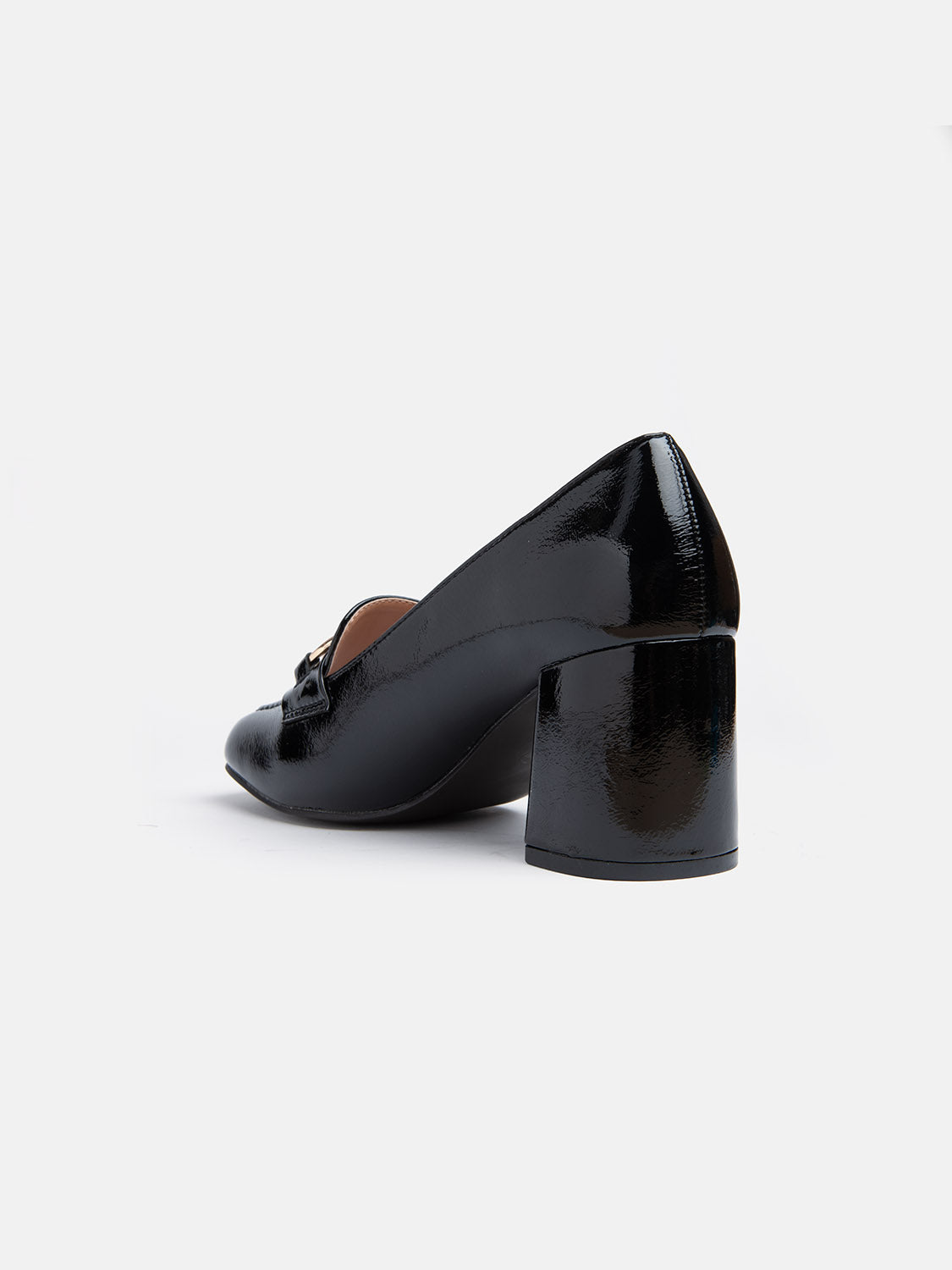 Patent leather loafer with square heel and clamp - BLACK