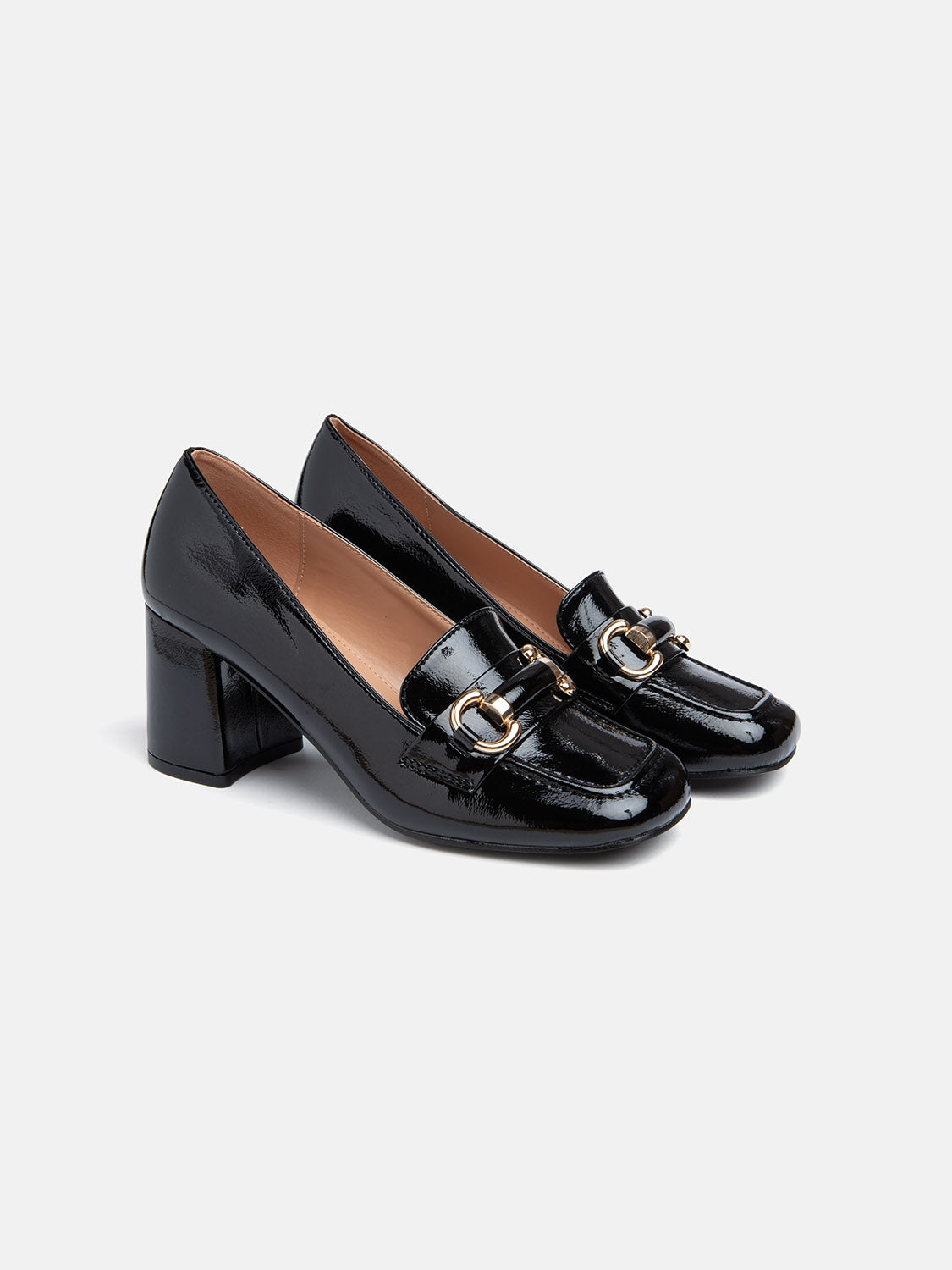 Patent leather loafer with square heel and clamp - BLACK