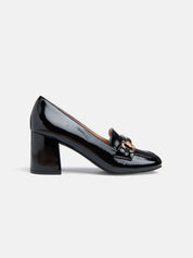 Patent leather loafer with square heel and clamp - BLACK