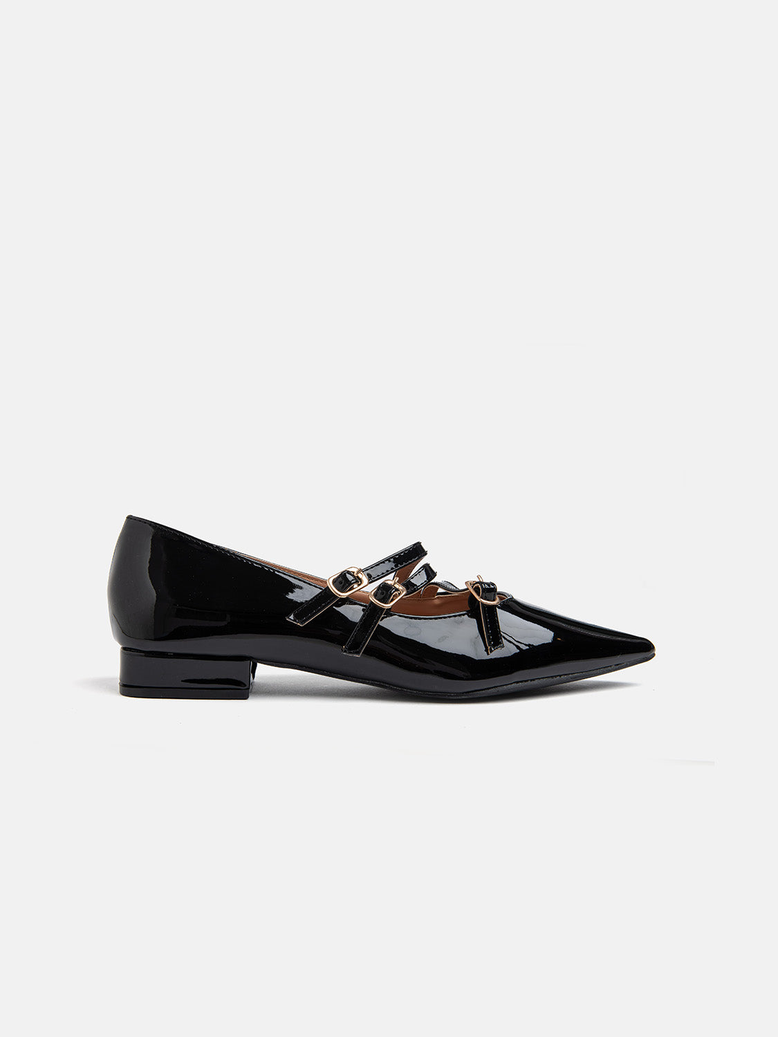 Patent leather block heel ballerina - BLACK