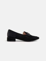 Pointed Toe Moccasin Heel 2 in Velvet - BLACK