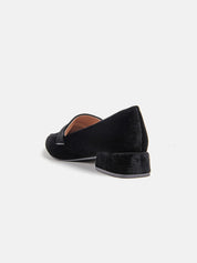 Pointed Toe Moccasin Heel 2 in Velvet - BLACK