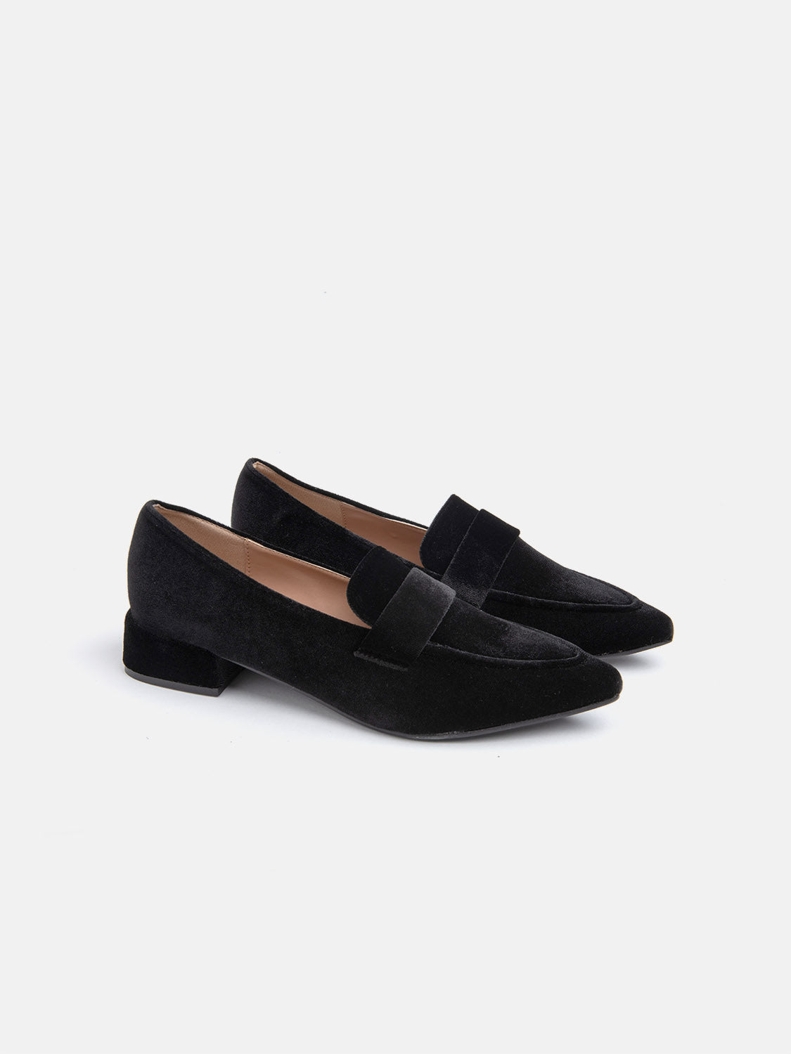 Pointed Toe Moccasin Heel 2 in Velvet - BLACK