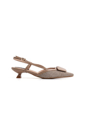 Slingback con trama e tacco kitten - KHAKI
