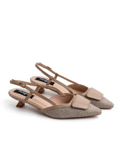 Slingback con trama e tacco kitten - KHAKI