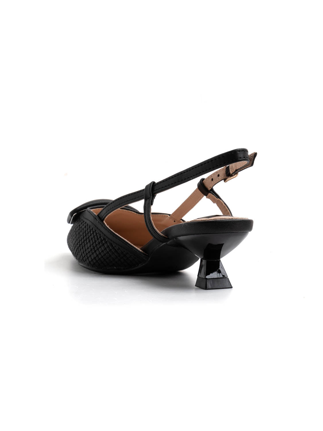 Slingback con trama e tacco kitten - NERO