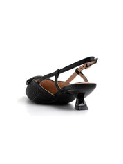 Slingback con trama e tacco kitten - NERO