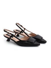 Slingback con trama e tacco kitten - NERO