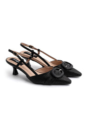 Slingback con trama intrecciata e fibbia - NERO