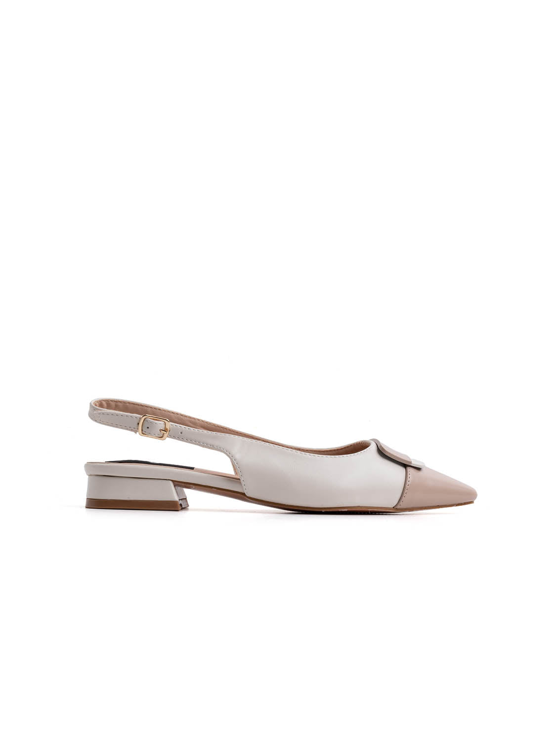 Slingback con placca bicolore - BEIGE