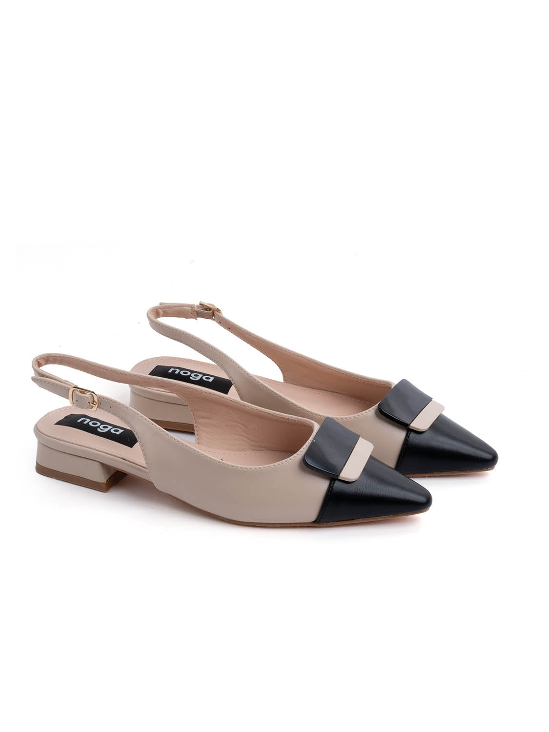 Slingback con placca bicolore - KHAKI
